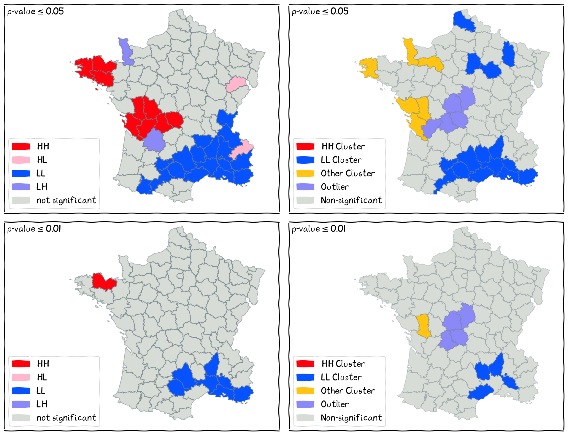 Comparison between local Moran’s I and local Geary’s C