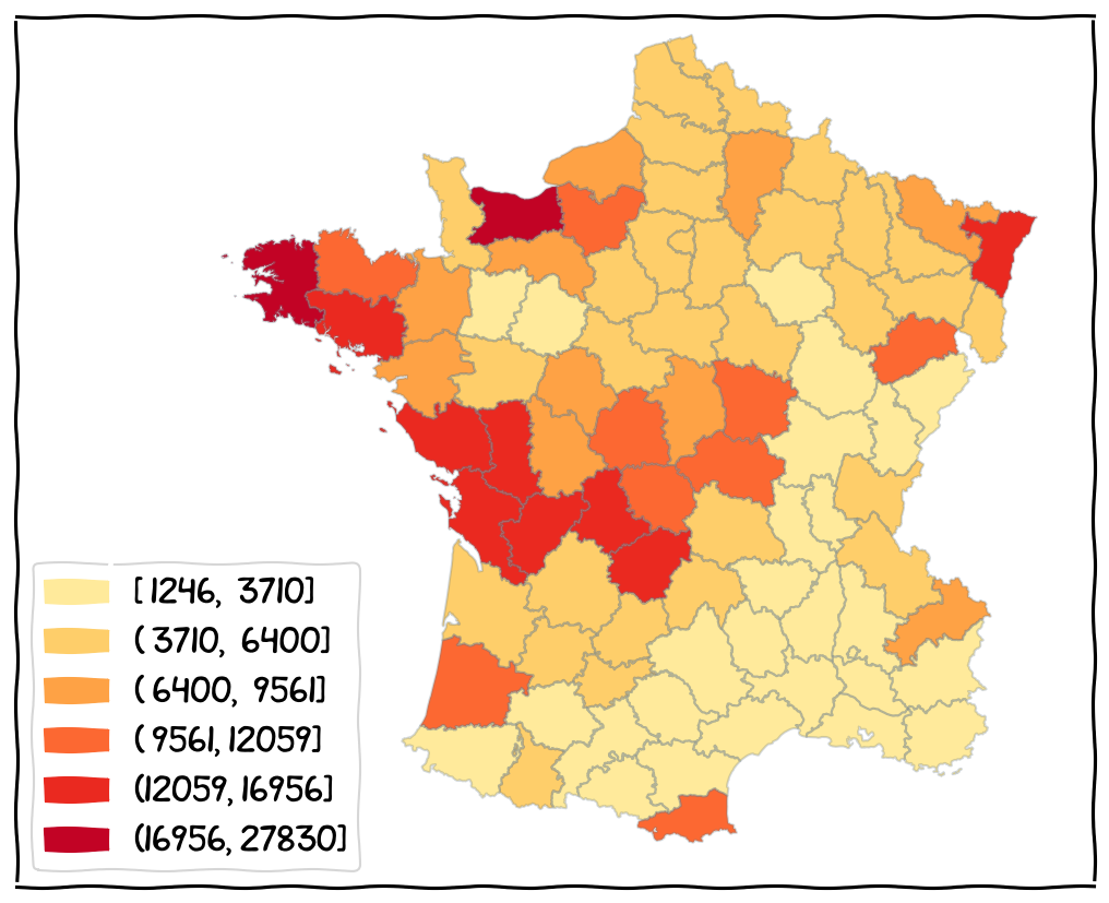 The data distribution (based on Natural Breaks).