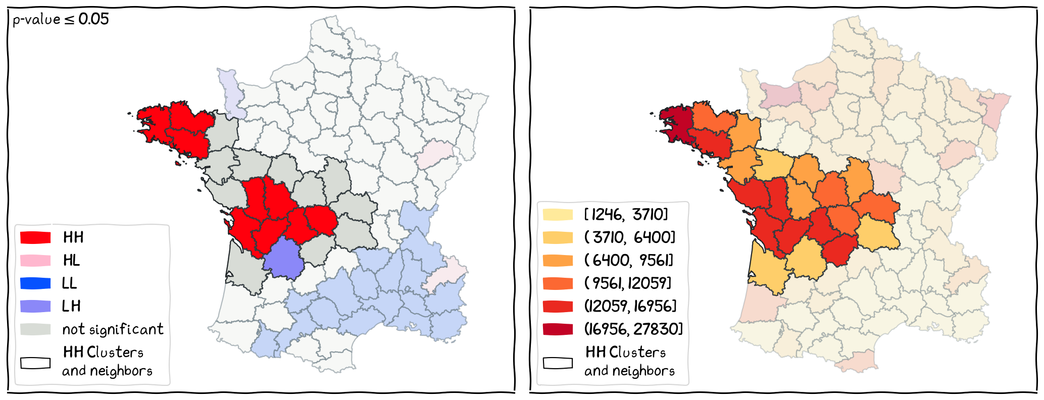 The locations of HH clusters and their neighbors.