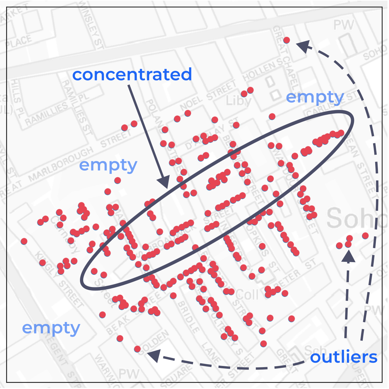Visually speaking, what is the patterns here in the map?