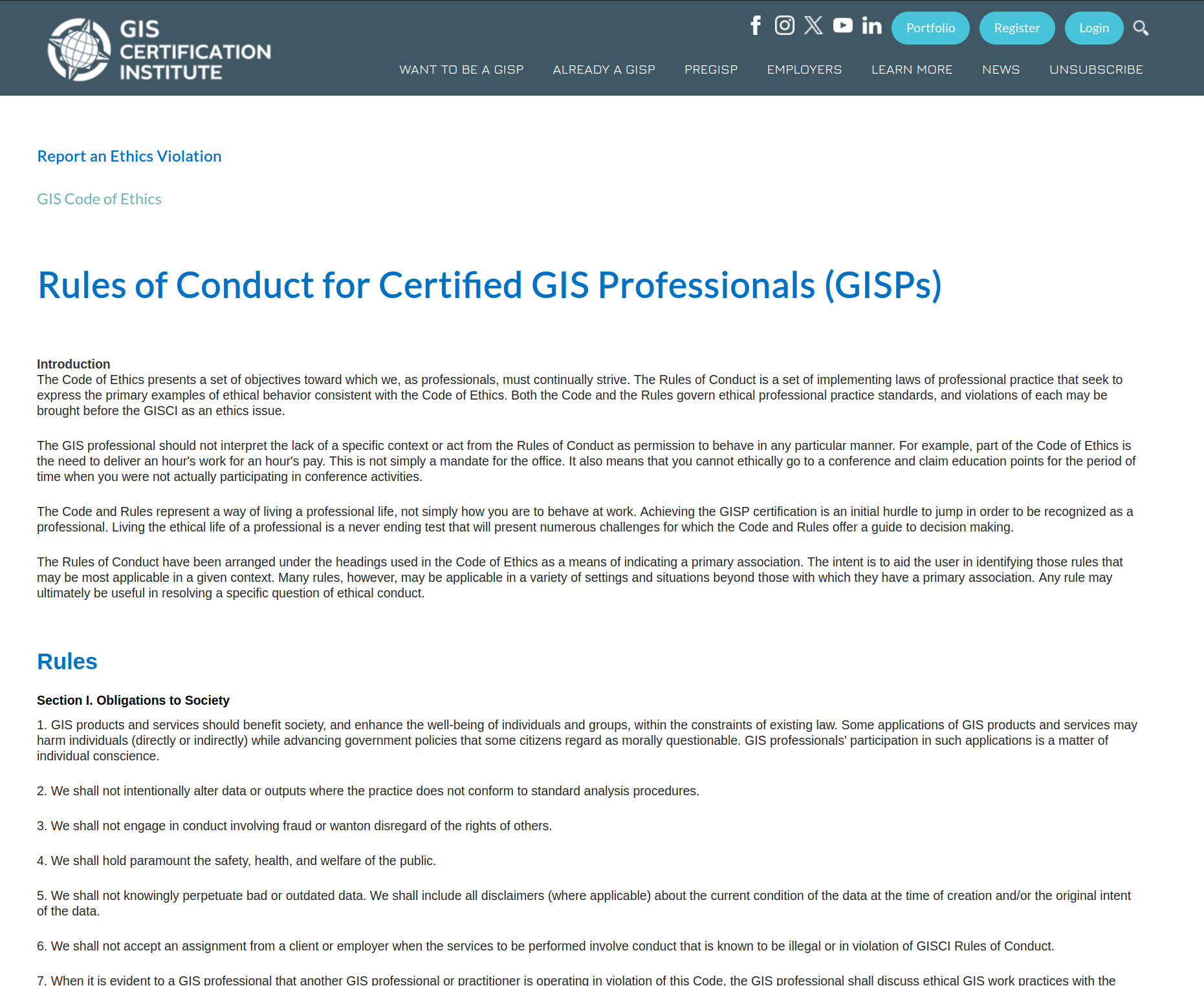 Screenshot of the Rules of Conduct page.